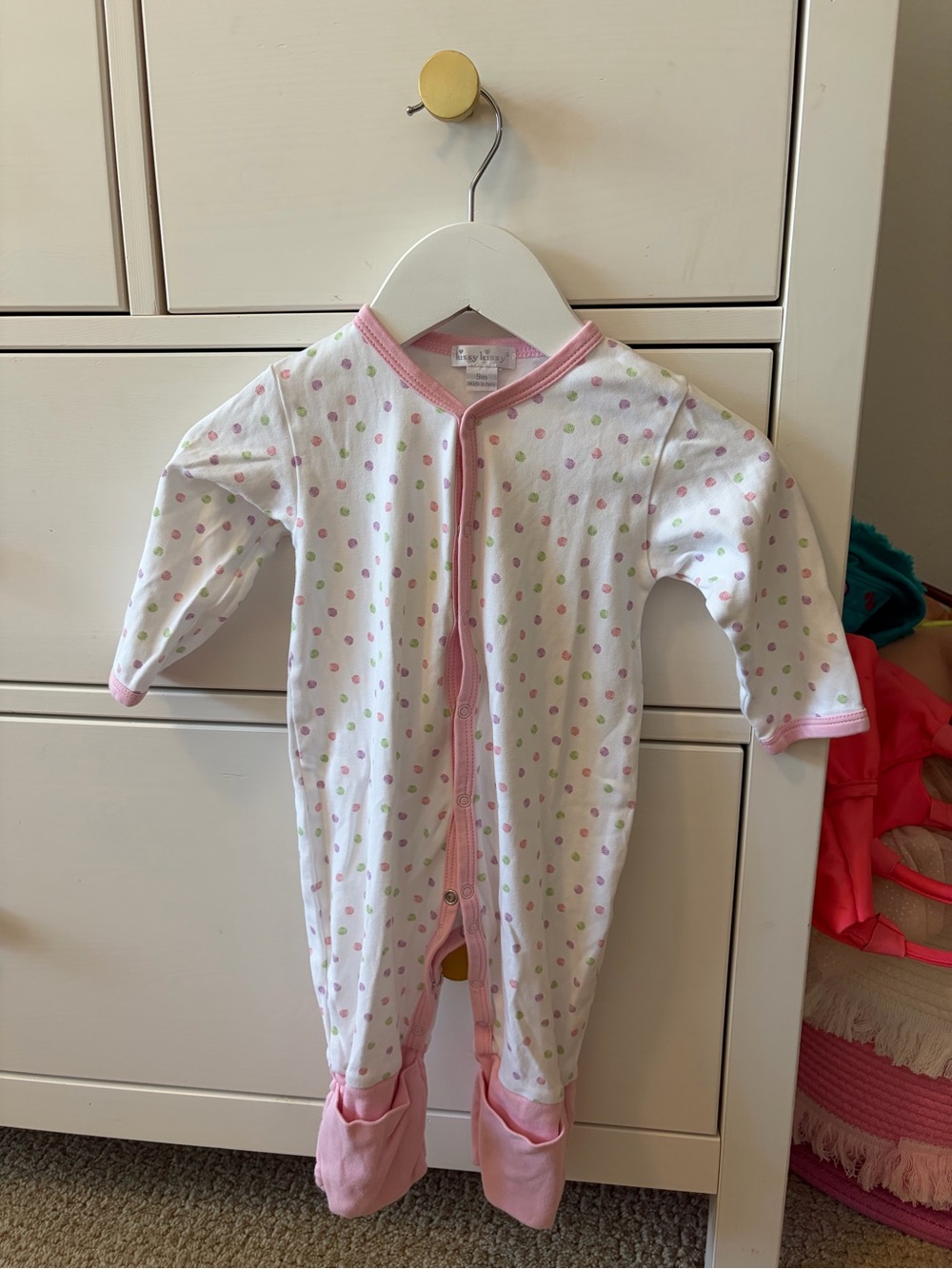 Kissy Kissy Converter Romper 9M Pima Cotton Polka Dot Footie Pink